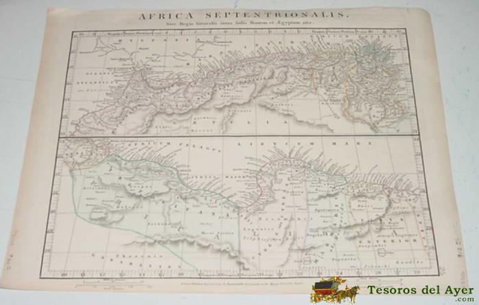 Antiguo Grabado De Africa Septentrionalis - Sive Regio Littoralis Intra Solis Montem Et Egyptum Sita - By S. Arrowsmith - Mide 38 X 27,5 Cms. 