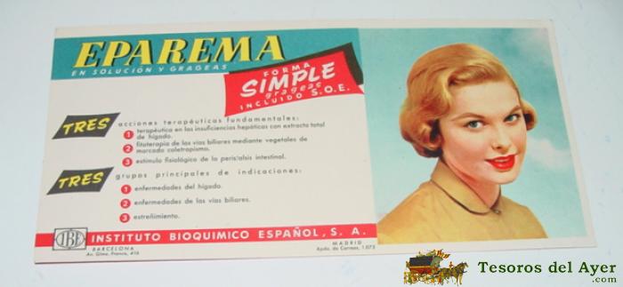 Antiguo Secante Con Publicidad De Eparema - Farmacia - Mide 20 X 8 Cms.