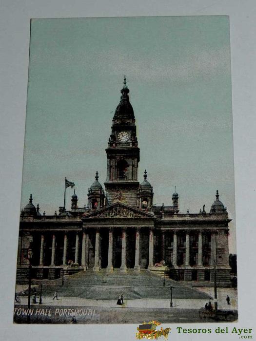 Antique Postcard - England - Portsmouth - Town Hall - J.w.m. Series - Circulate - United Kingdom
