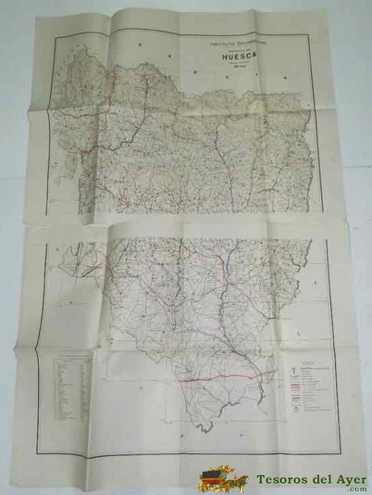 Antiguo Mapa Geografico De La Provincia De Huesca - A�o 1939 - Escala 1:200.000 - En Dos Pliegos - Mide Completo 120 X 82 Cms.