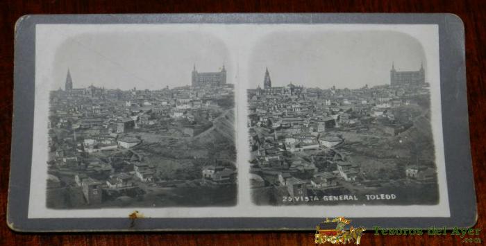 Antigua Fotografia Estereoscopica De Toledo, N. 25 Vista General - Mide 17,5 X 9 Cms.