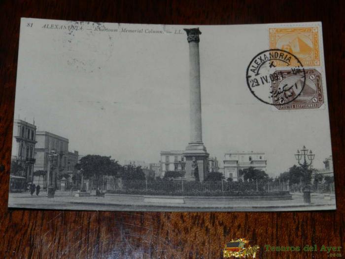 Antigua Foto Postal, Alejandria, Jartum Memorial Columna, Circulada, Old Photo Postcard, Alexandria, Khartoum Memorial Column, Circulated