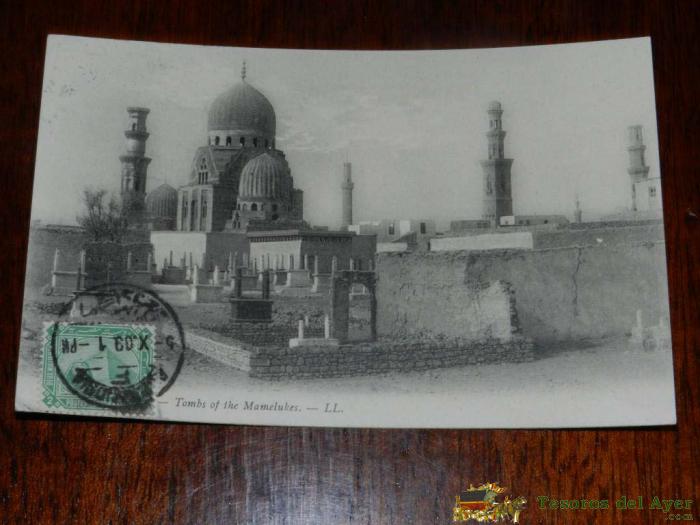 Antigua Foto Postal, El Cairo, Tumbas De Los Mamelucos, Circulada, Old Photo Postcard, El Cairo, Tombs Of Rhe Mamelukes, Circulated