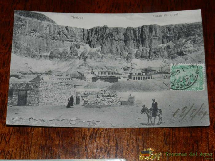 Antigua Foto Postal, Thebes, Der El Bahri Temple, Circulada, Old Photo Postcard, Thebes, Temple Der El Bahri, Circulated