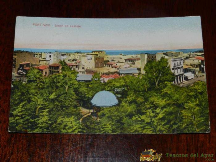 Antigua Foto Postal, Port Said, Jardin De Lesseps, Circulada, Old Photo Postcard, Thebes, Lesseps Garden, Circulated