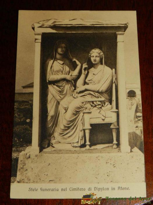 Antigua Foto Postal, Atenas, Estatua Funeraria En El Cementerio De Dipylon, Sin Circular, Old Photo Postcard, Athens, Funerary Statue In The Cemetery Of Dipylon, Uncirculated