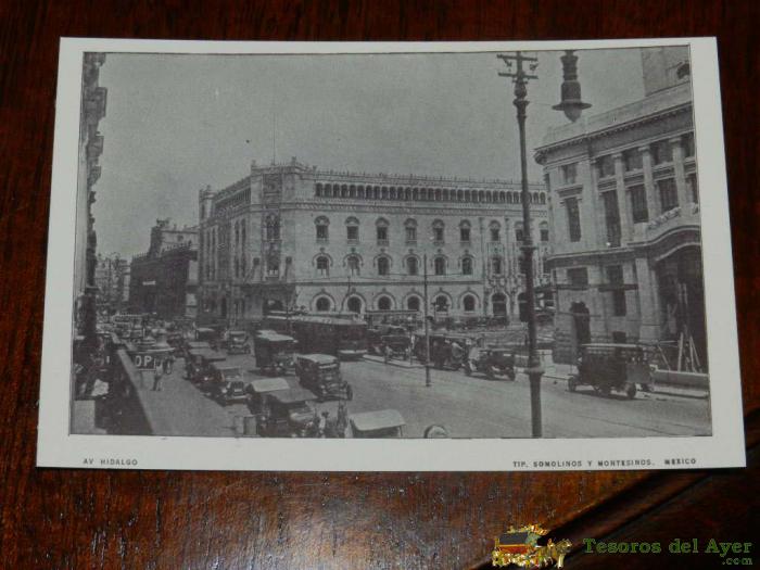 Antigua Foto Postal, Mexico, Avenida Hidalgo, Sin Circular, Old Photo Postcard, Mexico, Hidalgo Avenue, Uncirculated