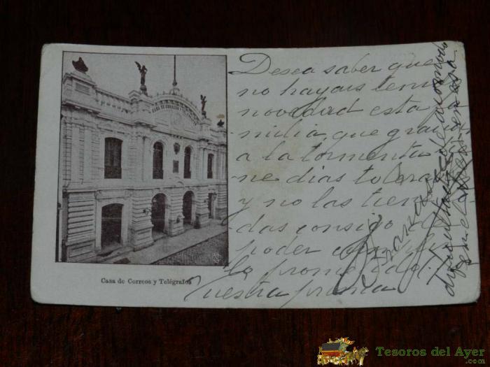 Antigua Foto Postal, Casa De Correos Y Tel�grafos, Circulada, Old Photo Postcard, House Post Office, Circulated