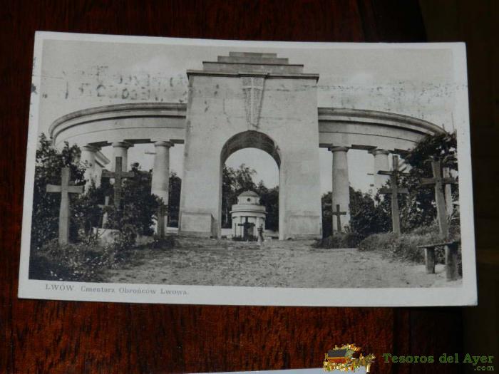 Antigua Foto Postal, Lviv, Cementerio Obroncow, Circulada, Lwow, Cmentarz Obroncow, Circulated