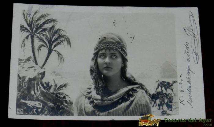 Antigua Foto Postal Surrealista De Mujer, Npg 107/1, Modernista, Art Nouveau, Circulada En 1902, Sin Dividir