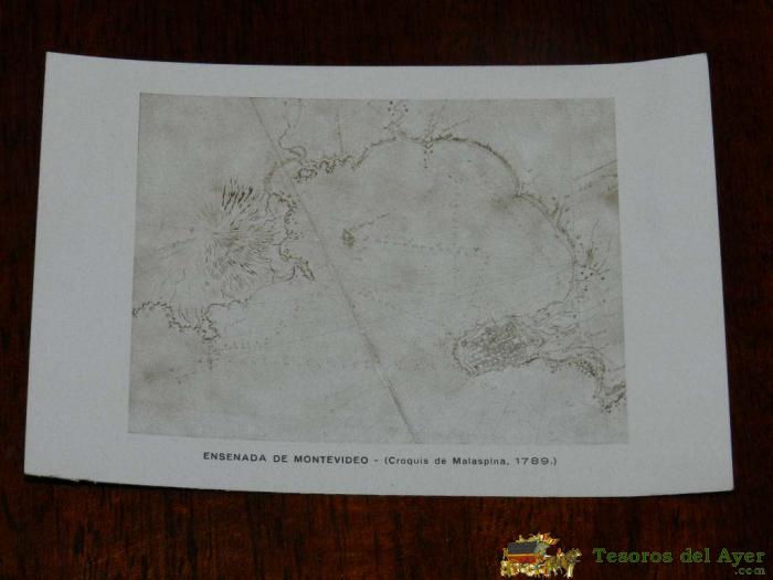 Antigua Foto Postal, Montevideo, Croquis De Malaspina 1789, No Circulada, Montevideo, 1789 Sketch Of Malaspina, Uncirculated
