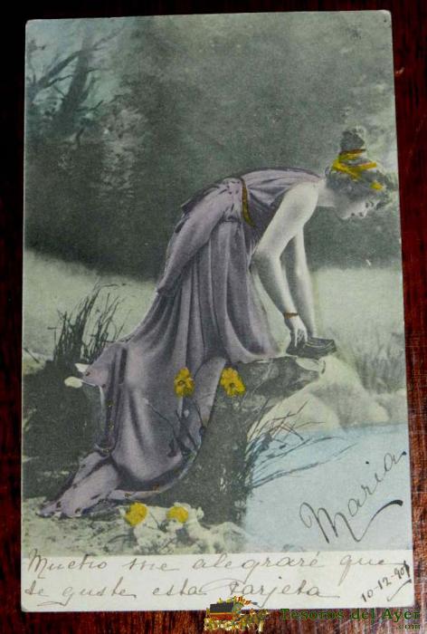 Antigua Postal  De Ilustrador, Modernista, Art Nouveau, Circulada En 1902 Sin Dividir, 