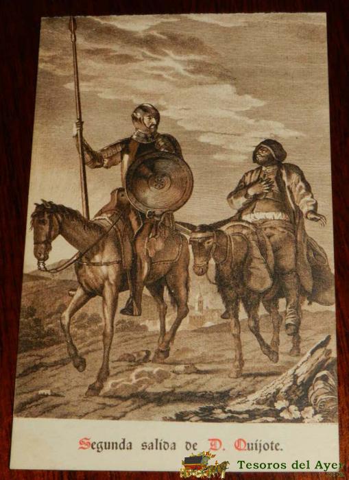Antigua Postal, Don Quijote De La Mancha De Miguel De Cervantes Saavedra, 1928, Ilustracion De La Segunda Salida De Don Quijote, Sin Circular. Old Postcard, Don Quixote In Miguel De Cervantes Saavedra, 1928, Illustration Of The Second Departure Of Don Qui