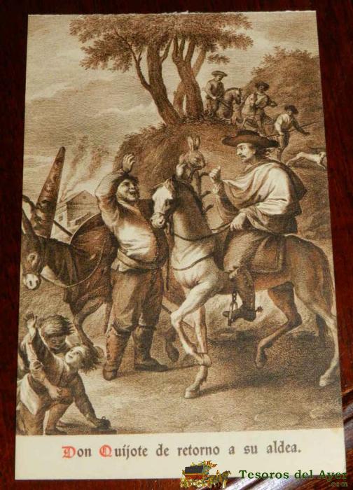 Antigua Postal, Don Quijote De La Mancha De Miguel De Cervantes Saavedra, 1928, Don Quijote De Retorno A Su Aldea, Sin Circular. Old Postcard, Don Quixote In Miguel De Cervantes Saavedra, 1928, Don Quixote Back To His Village, Not Circular.