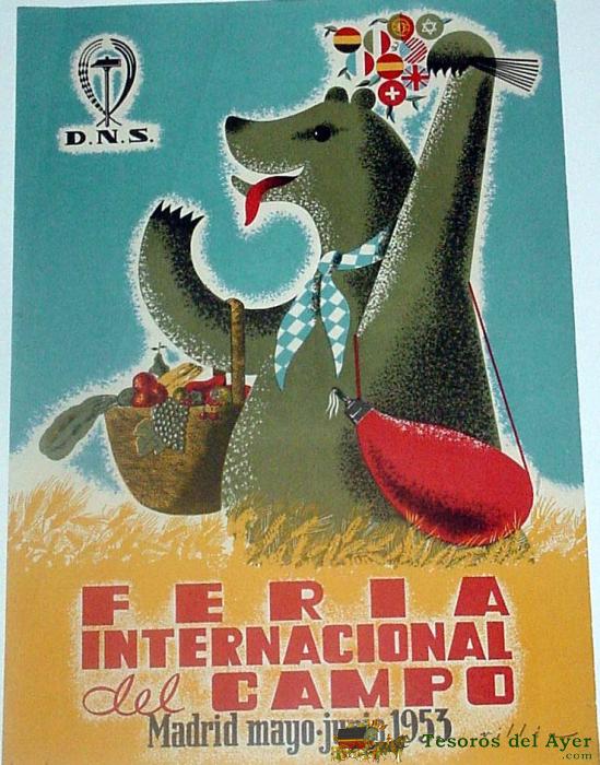 Antiguo Cartel De Madrid Feria Internacional Del Campo Mayo � Junio 1.953, Ilustrado Por Villen � 35 X 50 Cms.