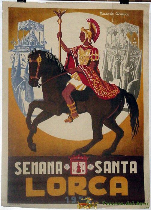 Antiguo Cartel De Lorca, Semana Santa 1958, Ilustrado Por Ricardo Anaya � Mide 93 X 67 Cms.