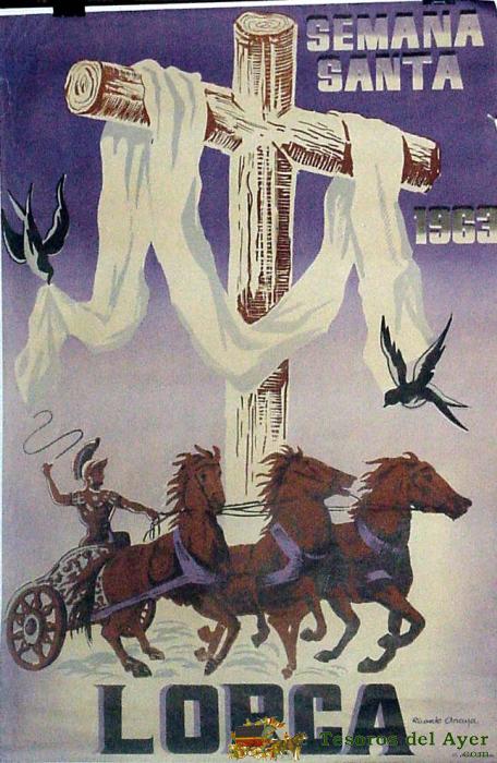 Antiguo Cartel De Lorca, Semana Santa 1963, Ilustrado Por Ricardo Anaya � Mide 95 X 63 Cms.