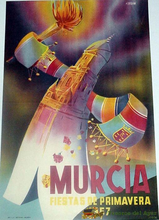 Antiguo Cartel De	Murcia Fiestas De Primavera 1957, Ilustrado Por J. Mecillo � Mide 50 X 33 Cms.