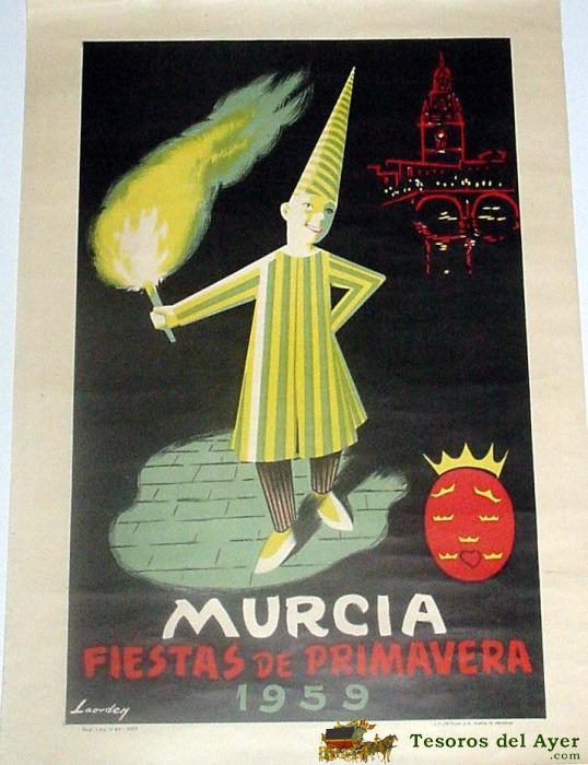 Antiguo Cartel De	Murcia Fiestas De Primavera 1959, Ilustrado Por A. Laorden � Mide 50 X 33 Cms.