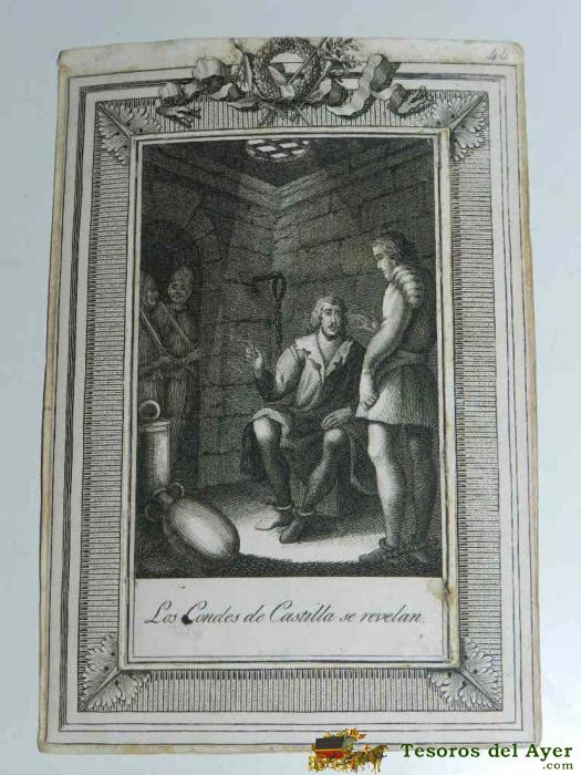Antiguo Grabado, Los Condes De Castilla Se Revelan, Mediados Siglo Xix, Mide 15 X 9,5 Cms. Aproximadamente. 