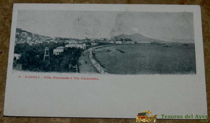 Antigua Postal De Napoli, N. 8, Villa Nazionale E Via Caracciolo, No Circulada.