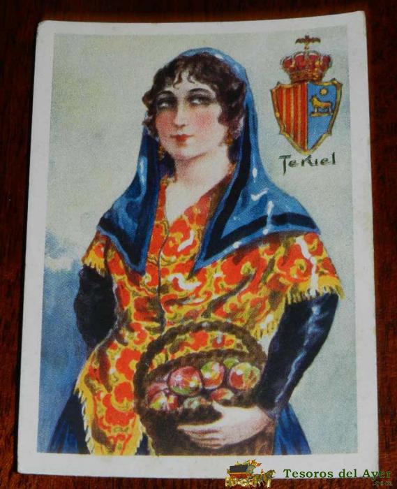 Antiguo Cromo De Teruel, Traje Regional - Publicidad De Chocolates Amatller - Mide Un Poquito Menos Que Una Postal 10 X 6,8 Cms. 
