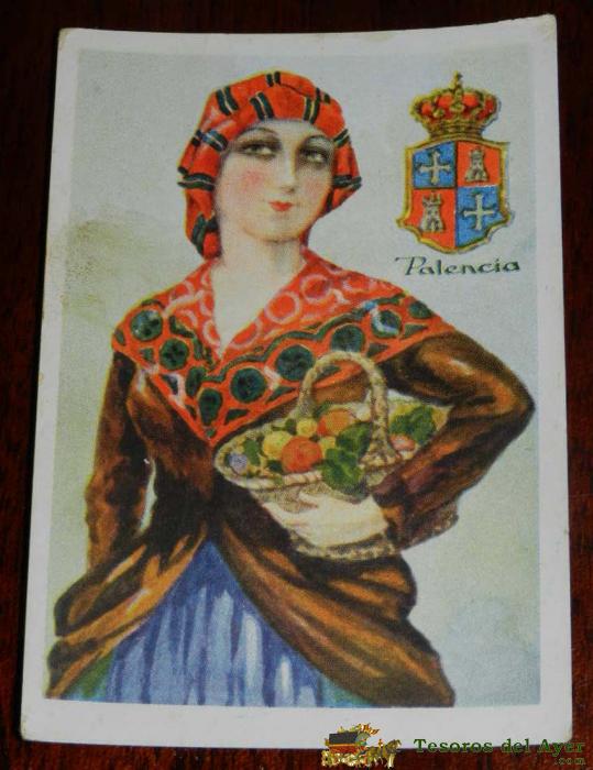 Antiguo Cromo De Palencia, Traje Regional - Publicidad De Chocolates Amatller - Mide Un Poquito Menos Que Una Postal 10 X 6,8 Cms.