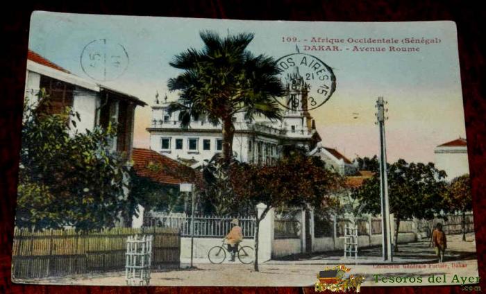 Antigua Postal De Dakar, Senegal, Avenida Roume, N. 109, Circulada En 1923, Ed. Collection Generale Fortier, Dakar.
