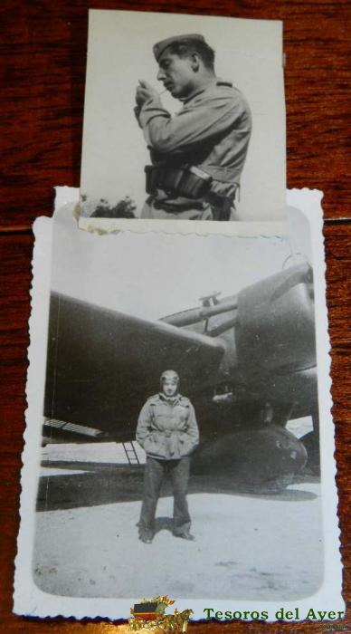  2 Antiguas Fotografias Pegadas De Aviador De Ejercito Espa�ol, Posiblemente De La Legion Condor, La Foto Grande Mide 9 X 6 Cms.