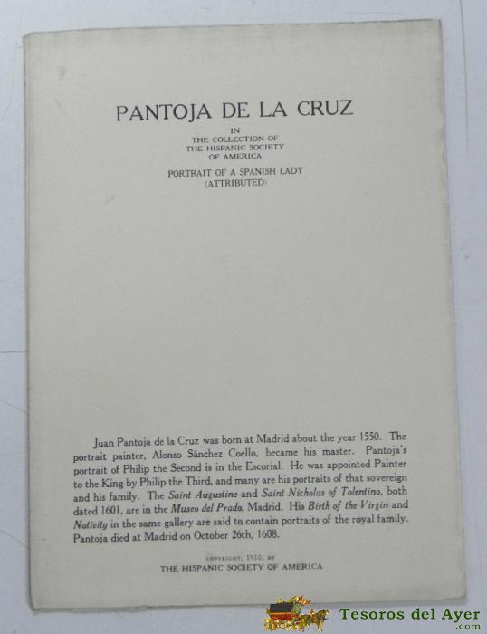 Pantoja De La Cruz In The Collectin Of The Hispanic Society Of America With Comparative Material, 1930, 6 Hojas, Se Despliega En Cartel, Cada Pagina Mide 19 X 14 Cms. Muy Ilustrado, 