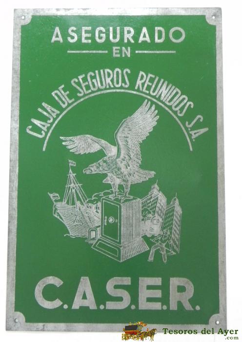 Antigua Chapa De Caja De Seguros Caser, Mide 23 X 15 Cms.