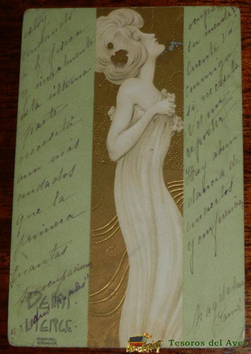 Antigua Postal Illustrateur - Kirchner Raphael - Art Nouveau - Femme - Demi Vierge, Circulada