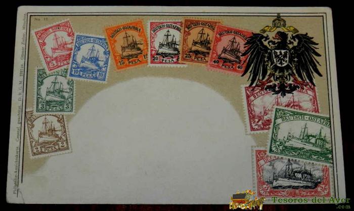 Antigua Postal De Alemania, Con Sellos Y Escudo En Relieve, Ed. Ottmar Zieher, No Circulada.