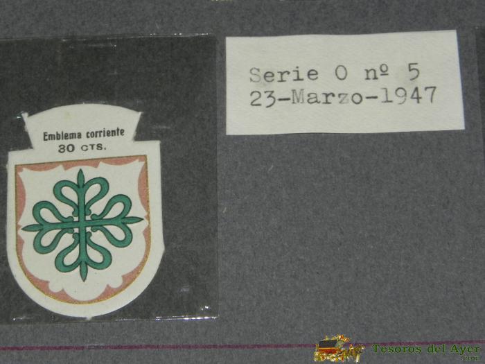 Emblema De Auxilio Social, Precio 30 Cts, Tama�o 2,5 X 4,5 Cms, Serie O, Numero 5, 23 Marzo De 1947