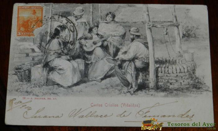 Antigua Postal De Argentina, Cantos Criollos, Vidalitas, Circulada, Ed. J. Peuser, N. 19.