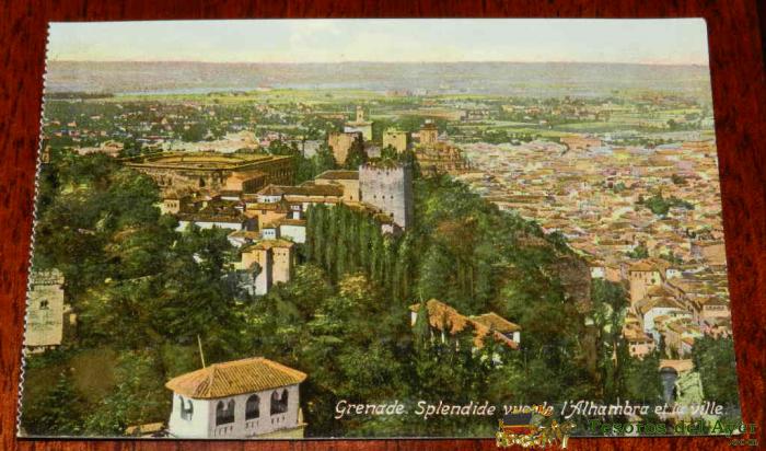 Antigua Postal De Granada, Vista De La Alhambra Y Villa, Ed. Christophe Martin, No Circulada.