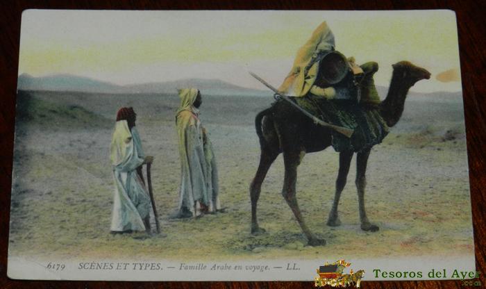 Antigua Postal De Scenes Et Types, N. 6179, Familia Arabe En Viaje, Posiblemente Algeria, Circulada, Ed. L.l.