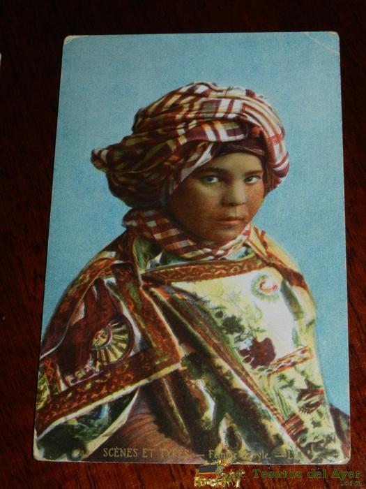 Antigua Postal De Scenes Et Types, N. 45, Femme Arabe, Posiblemente Algeria, Circulada Y Con Sello Del Batallon De Cazadores N. 16, Ed. L.l.