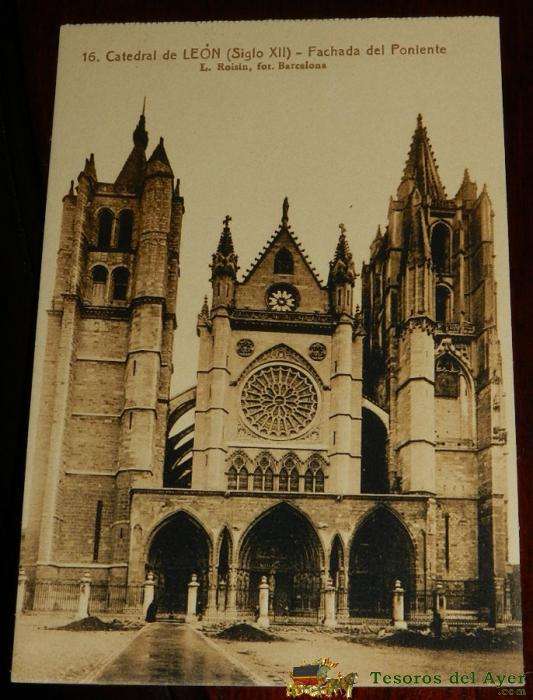 Antigua Postal De Catedral De Leon, N. 16, Fachada Del Poniente, Ed. L. Roisin,  No Circulada.