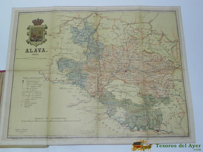 Antiguo Mapa De La Provincia De Alava. Entelado. A�o 1905. Benito Chias Y Carb�, Establecimiento Editorial De Alberto Martin, Mide 46 X 35 Cm