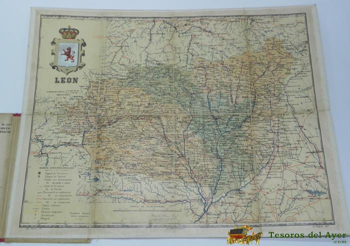 Antiguo Mapa De La Provincia De Leon. Entelado. A�o 1905. Benito Chias Y Carb�, Establecimiento Editorial De Alberto Martin, Mide 46 X 35 Cm