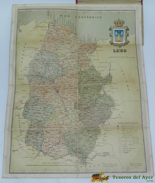 Antiguo Mapa De La Provincia De Lugo. Entelado. A�o 1905. Benito Chias Y Carb�, Establecimiento Editorial De Alberto Martin, Mide 46 X 35 Cm