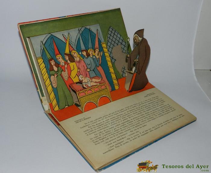 Antiguo Cuento Juguete, Pop Up Book, Sorpresa Con Dioramas, La Bella Durmiente, Ediciones Rola 1951, Tiene 4 Dioramas, Y Mide 24,5 X 17,5 Cms.