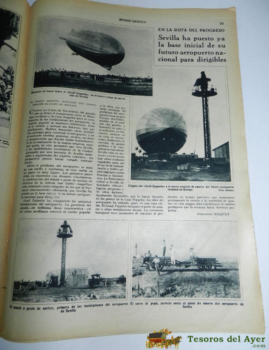 Antigua Revista Mundo Grafico, Julio 1933,  Num. 1133, Republica, Gran Zeppelin En Sevilla, Muy Interesante Con Muchas Fotografias, 48 Pag. Mide 34,5 X 25 Cms.