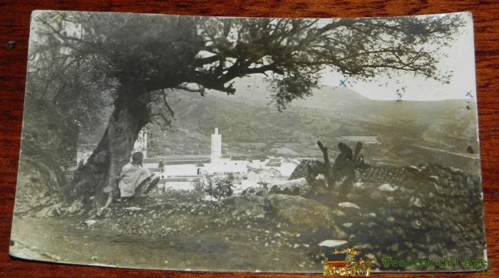Antigua Foto Postal De Xauen, Marruecos, Guerra Del Rif, Reverso Escrito, Marcadas Con X Las Posiciones Mas Avanzadas, No Circulada.