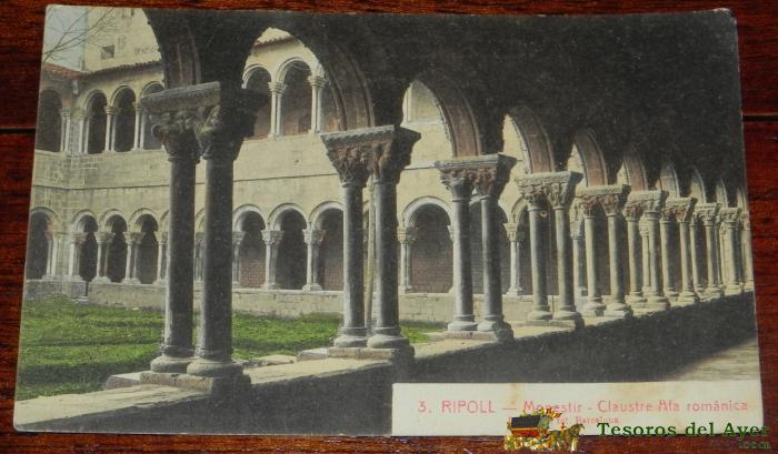 Antigua Postal De Ripoll, Gerona, N.3, Monestir, Claustro Romanico, Ed. L. Roisin, No Circulada.