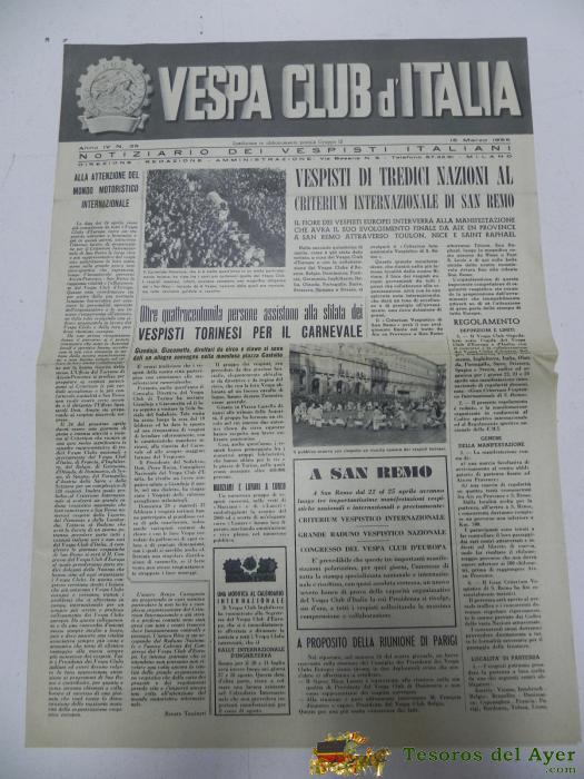 Vespa Club D�italia, Noticiario Del Vespista Italiano, N. 35, Marzo De 1955, Con Muchisimas Fotografias, 4 Pag, Mide 42 X 29,5 Cms.