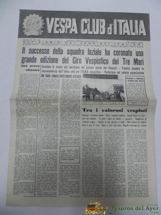 Vespa Club D�italia, Noticiario Del Vespista Italiano, N. 39, Julio De 1955, Con Muchisimas Fotografias, 4 Pag, Mide 42 X 29,5 Cms.