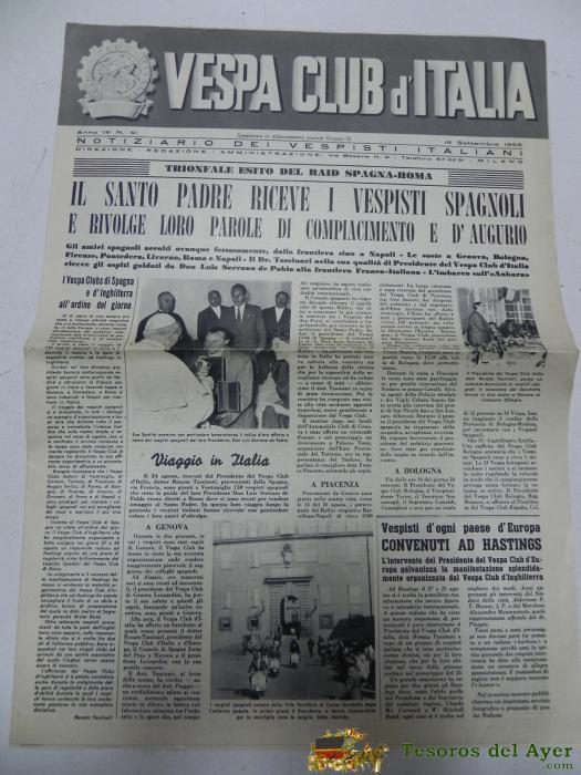 Vespa Club D�italia, Noticiario Del Vespista Italiano, N. 41, Septiembre De 1955, Con Muchisimas Fotografias, 4 Pag, Mide 42 X 29,5 Cms.