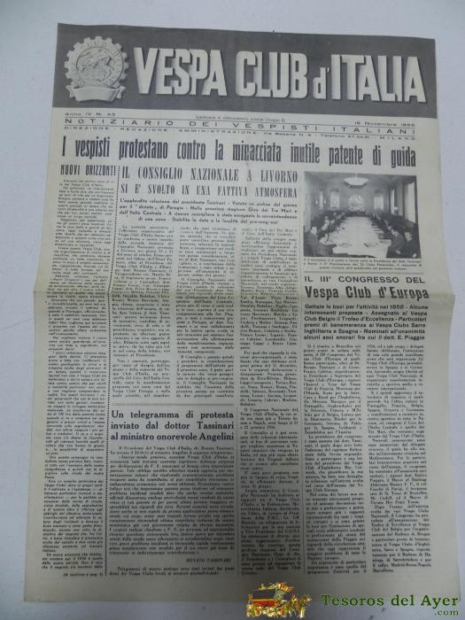 Vespa Club D�italia, Noticiario Del Vespista Italiano, N. 43, Noviembre De 1955, Con Muchisimas Fotografias, 4 Pag, Mide 42 X 29,5 Cms.